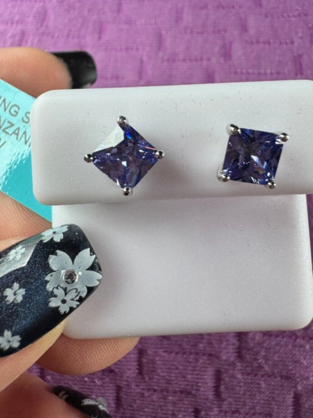 925 Sterling Silver Asscher Cut 2.40 CTW 6MM Tanzanite CZ Stud Earrings - NWT